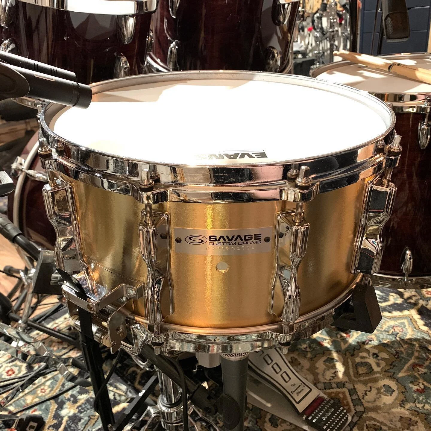 Savage beast #2. 3mm Tama Bell brass replica. All original vintage Tama hardware. Just like its 5mm sibling, this thing is insanely special and unlike any other type of snare drum. The best ever (slightly delayed) Christmas gift from the awesomest wi