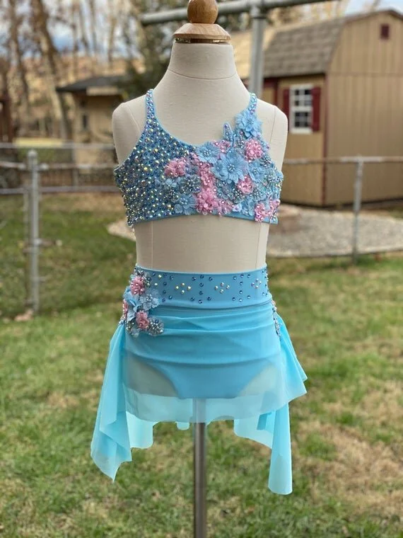 Custom Dance Costume Baby Blue Pink Floral Lyrical Elite Custom Costumes Custom Dance Costume Baby Blue Pink Floral Lyrical Elite Custom Costumes