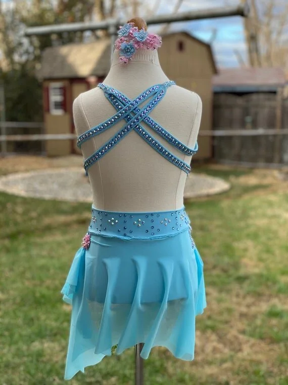 Custom Dance Costume Baby Blue Pink Floral Lyrical  Elite Custom Costumes