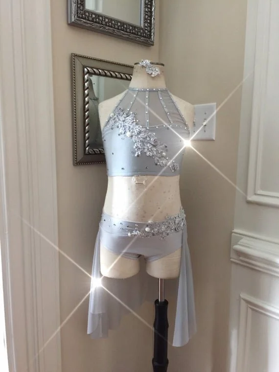 grey contemporary dance dress Customizable Adult White Or Grey Or Light Blue Modern Ballet Dance Cos –  Heporen Garment main image 1