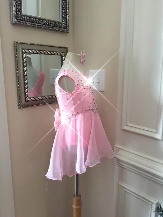 pink dance dress Dazzling Hot Fringe Salsa A vibrant One Piece Custom Lyrical Dance