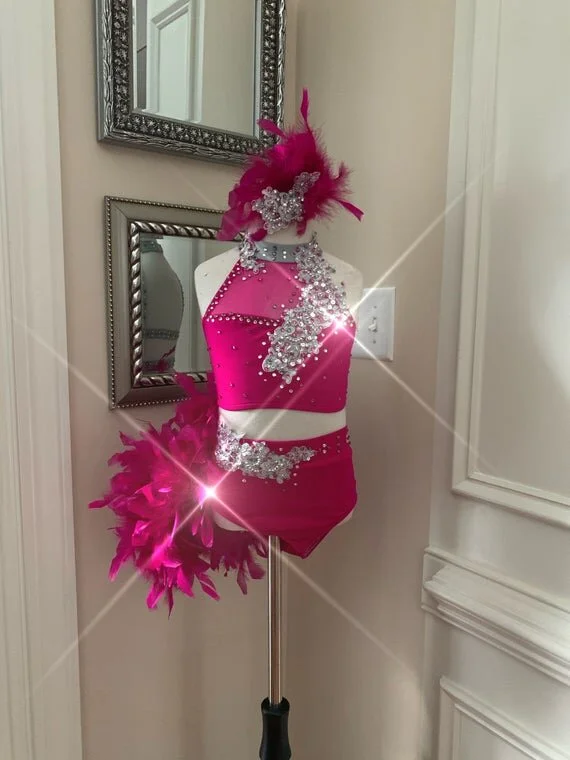 Custom Dance Costume Fuchsia Pc Jazz or Musical Theater with Boa Side  Feather — Elite Custom Costumes
