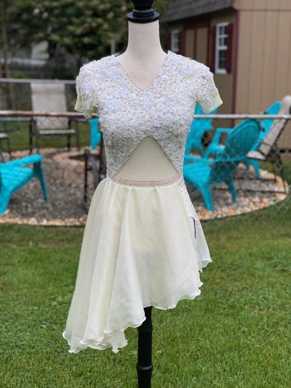Custom Dance/Ballroom Costume Ivory Dress with Swarovski Belt  Elite  Custom Costumes