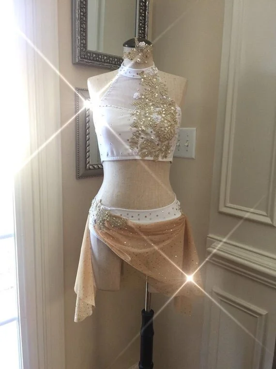 what color jewelry to wear with rose gold dress Golden Trims White Cupid Talisman Lyrical Ballet Costume Modern Ballet –  UniqueBallet