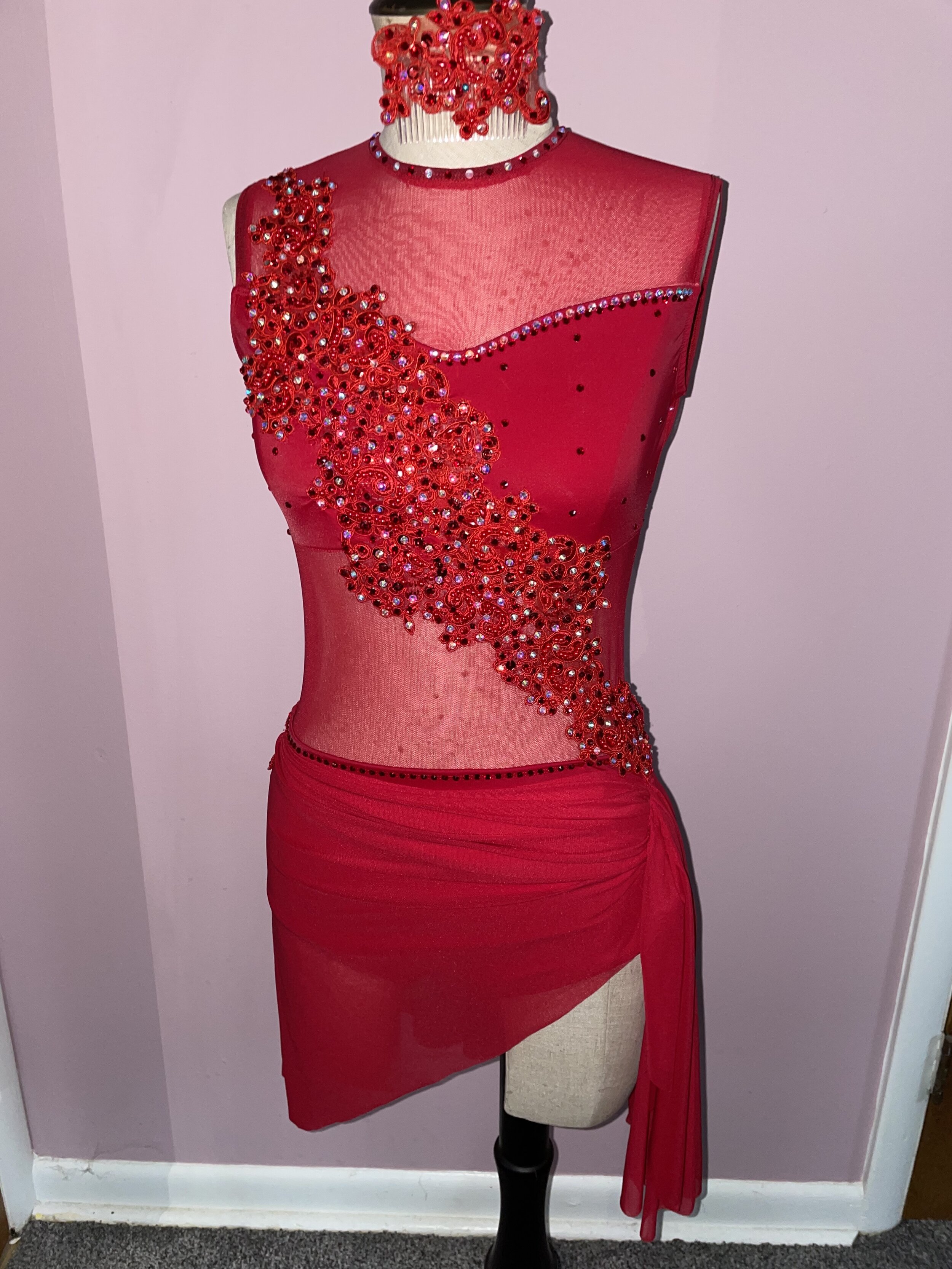 Custom Dance Costume Lyrical Contemporary Red Leotard with Skirt
