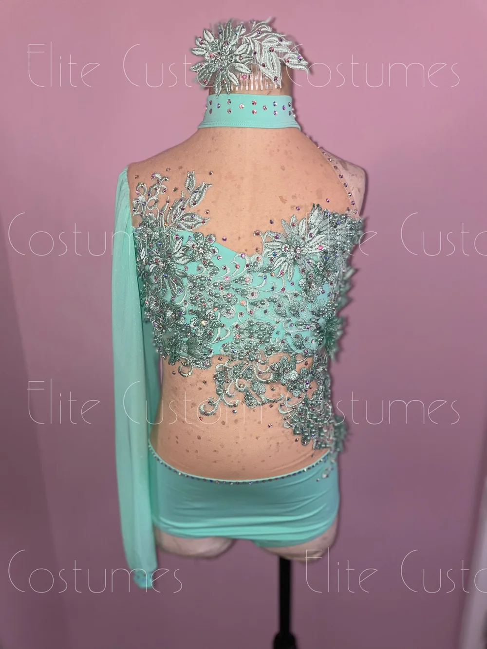 Custom Dance Costume Lyrical Contemporary Mint Green Leotard with Chiffon  Sleeve  Elite Custom Costumes