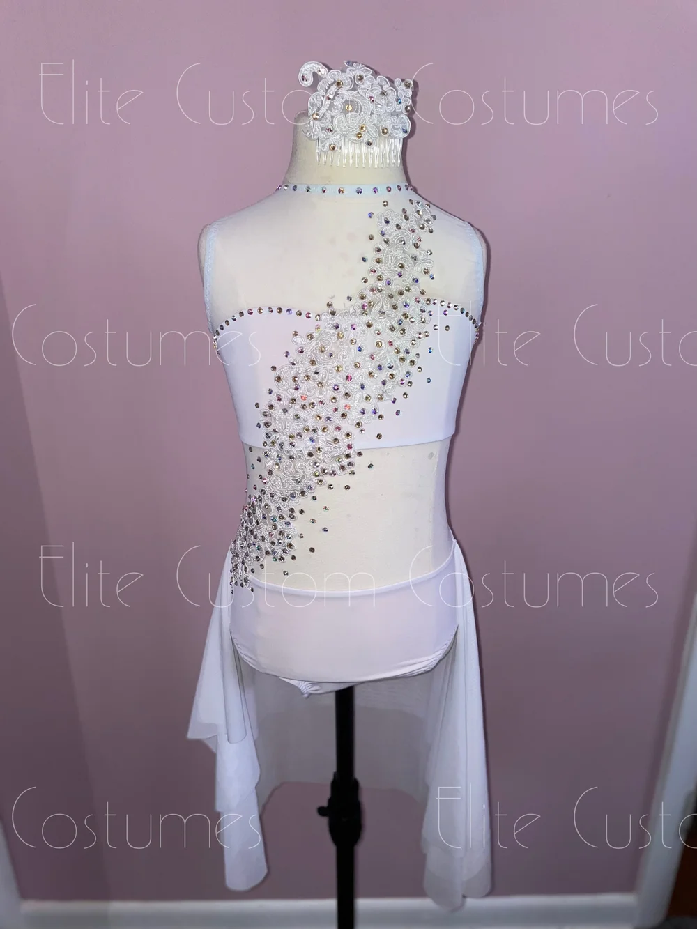 Custom Dance Costume Lyrical Contemporary White Leotard with Gold Accents  Skirt  Elite Custom Costumes