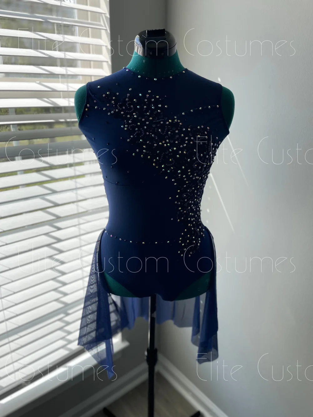Custom Dance Costume Lyrical Contemporary Navy Blue Leotard with Skirt   Elite Custom Costumes