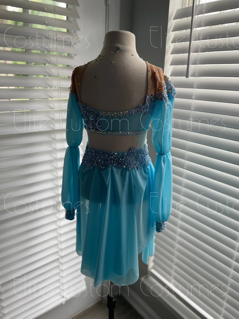 Custom Dance Costume Lyrical Contemporary Blue 2 Piece Puffed Sleeve Skirt Elite Custom Costumes Custom Dance Costume Lyrical Contemporary Blue 2 Piece Puffed Sleeve Skirt Elite Custom Costumes
