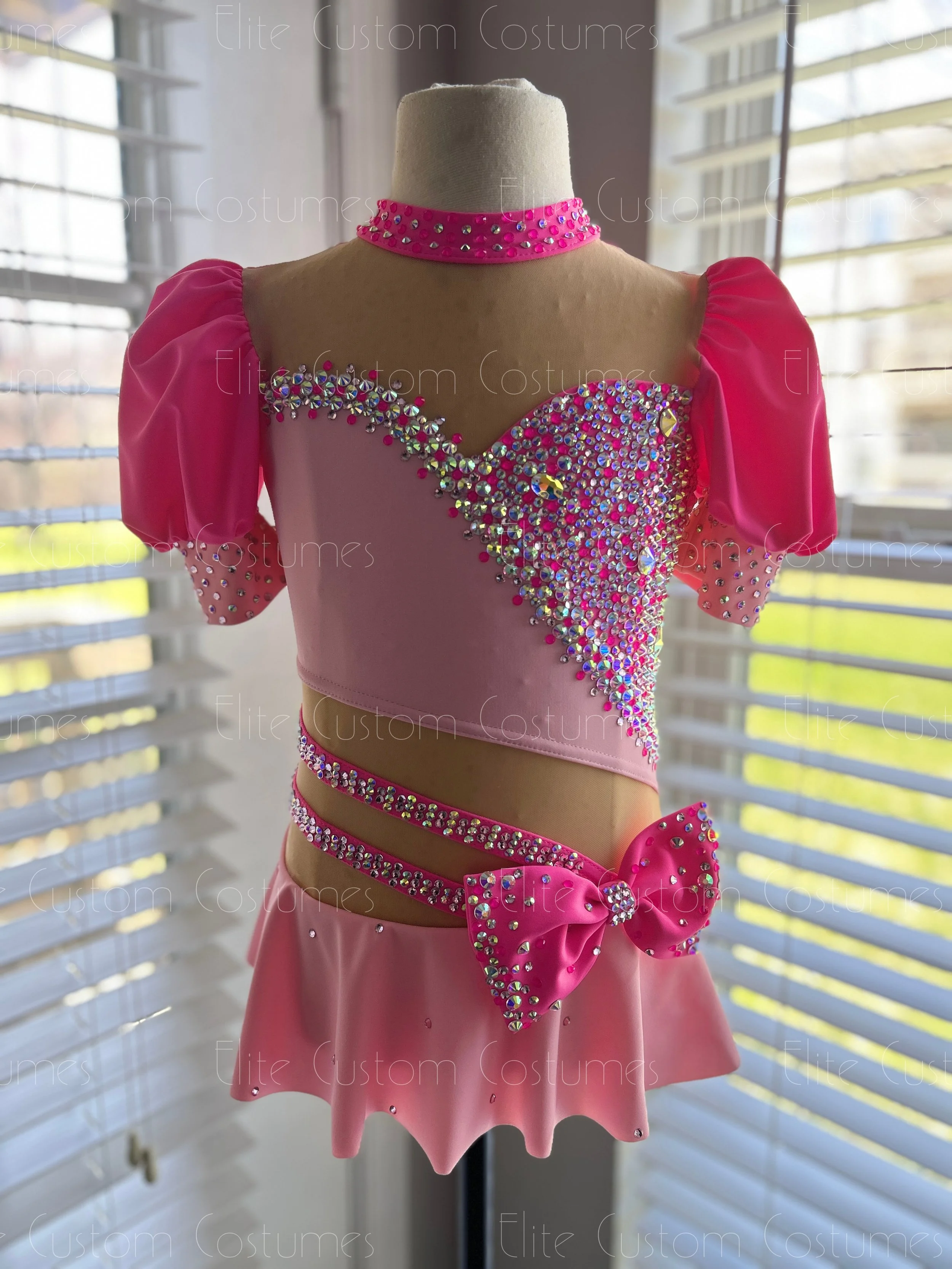 Custom Dance Costume Ready to Ship Musical Theater Jazz Child Medium 6/8 Two-Tone Pink Leotard Skirt Bow Detail