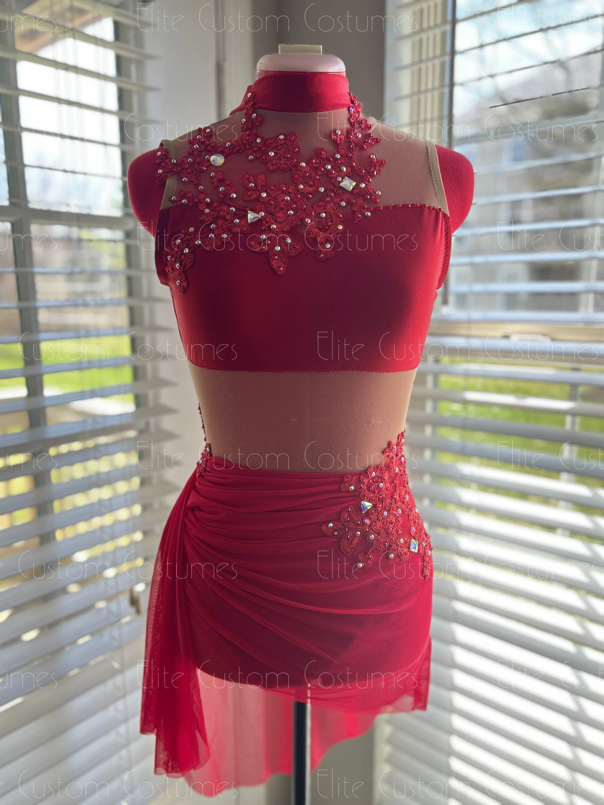 Custom Dance Costume Ready to Ship Lyrical Contemporary Adult Small 2/4 Red Leotard with Skirt