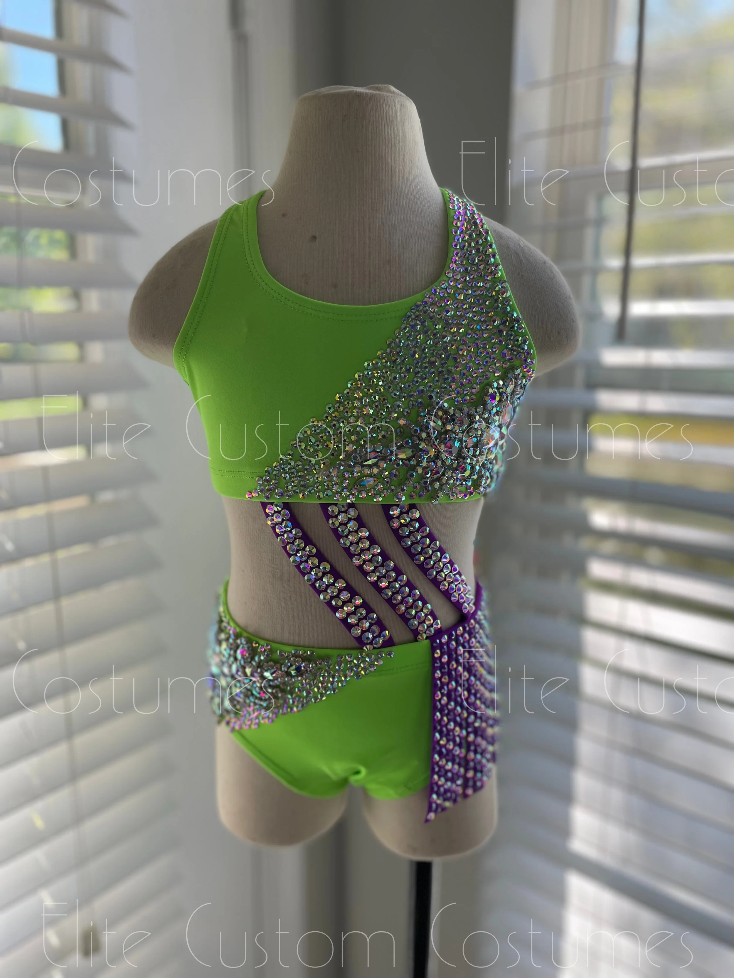 Custom Dance Costume Sassy Jazz Musical Theater Lime Green Purple