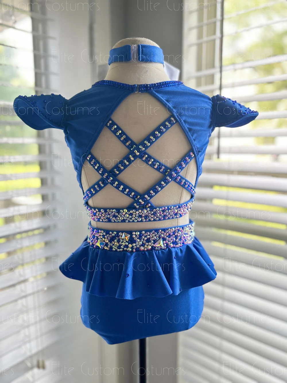blue dance dress costume Custom Sassy Jazz Musical Theater Royal Two-Piece with Lapels Bustle Bowtie Choker — Elite Custom Costumes Ballet dancer Size:36W / XL / 52 EUR wedding favors Altar'd State Women's Sz