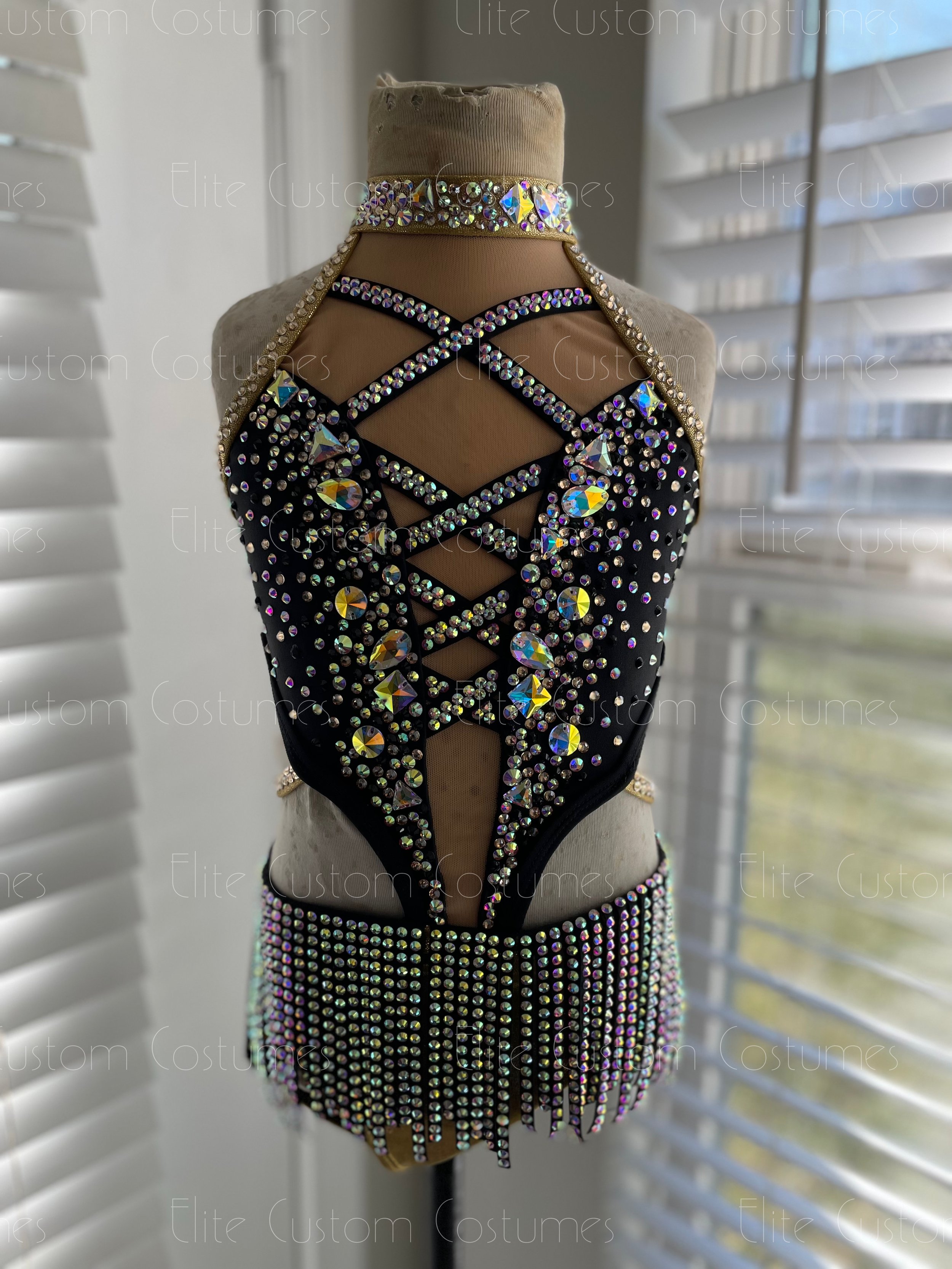 Custom Dance Costume Sassy Jazz Musical Theater Leotard with Lycra Fringe
