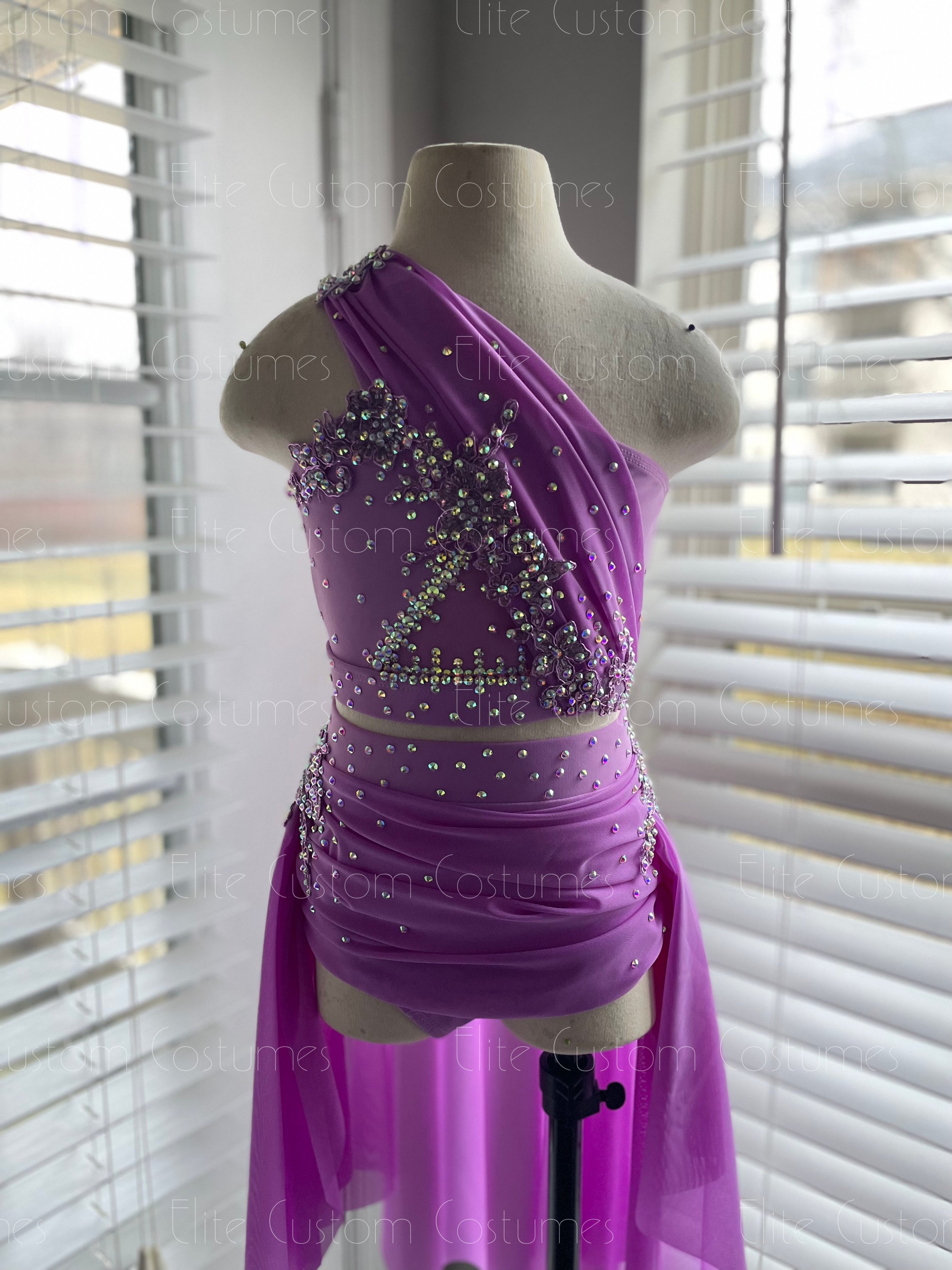 Custom Dance Costume Lilac Purple Lyrical/Contemporary Two Piece w Skirt