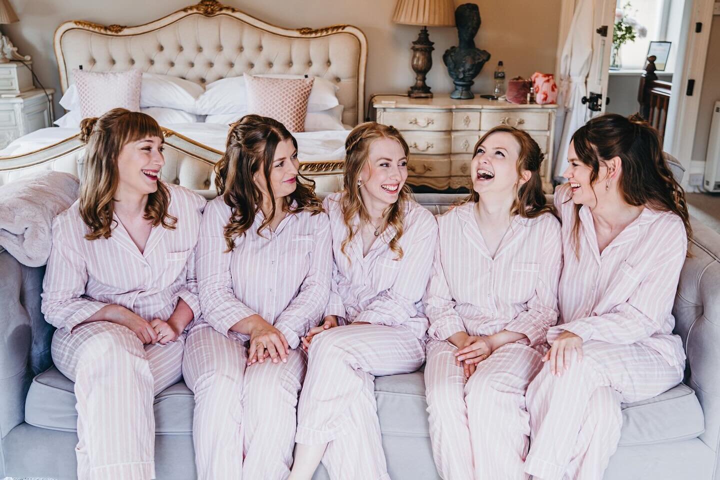 LOVE matching PJ&rsquo;s for bridal parties 😍 Emma and her girls even matched the gorgeous bridal suite at @glewstonecourt 🩷