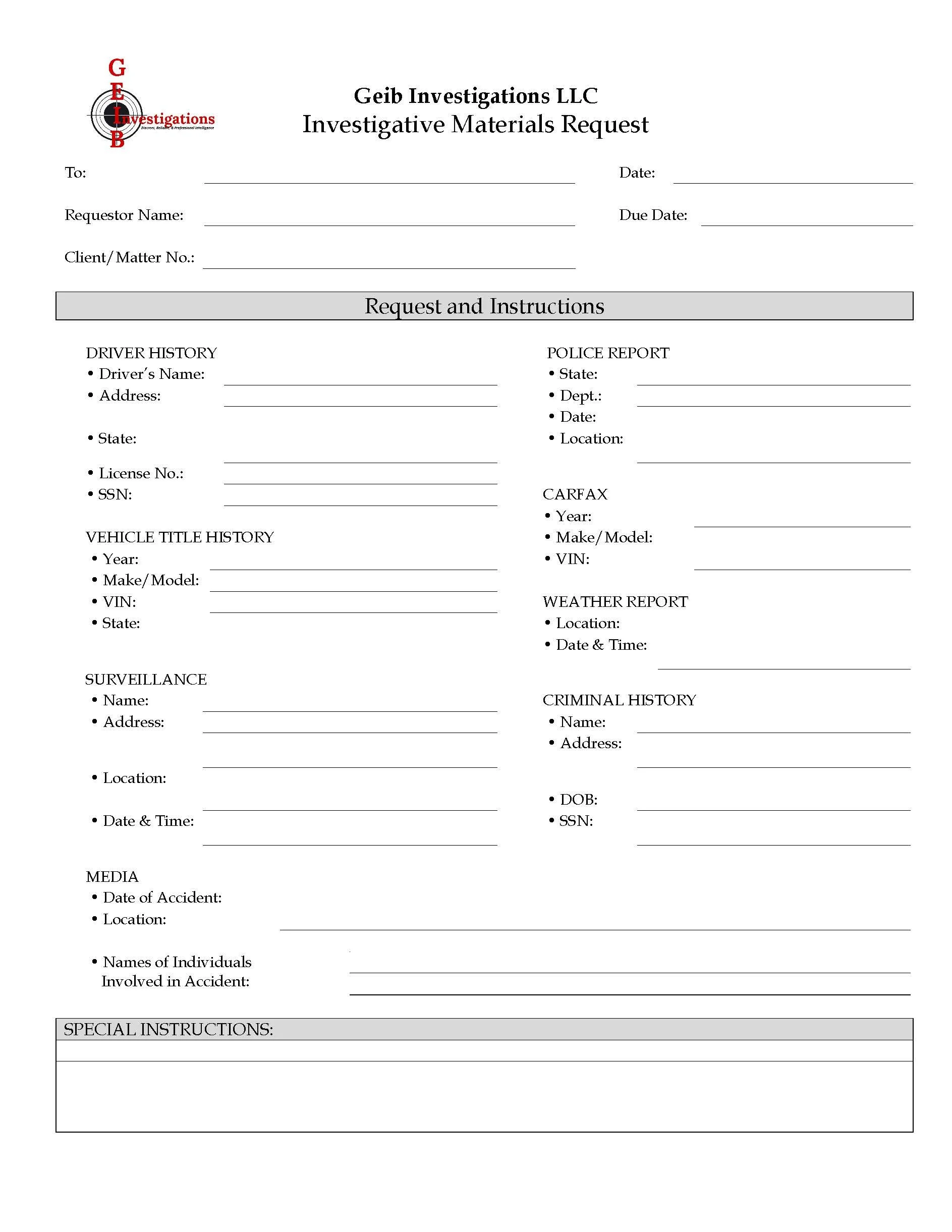 Investigation Requisation Form Forms — Geib Investigations LLC