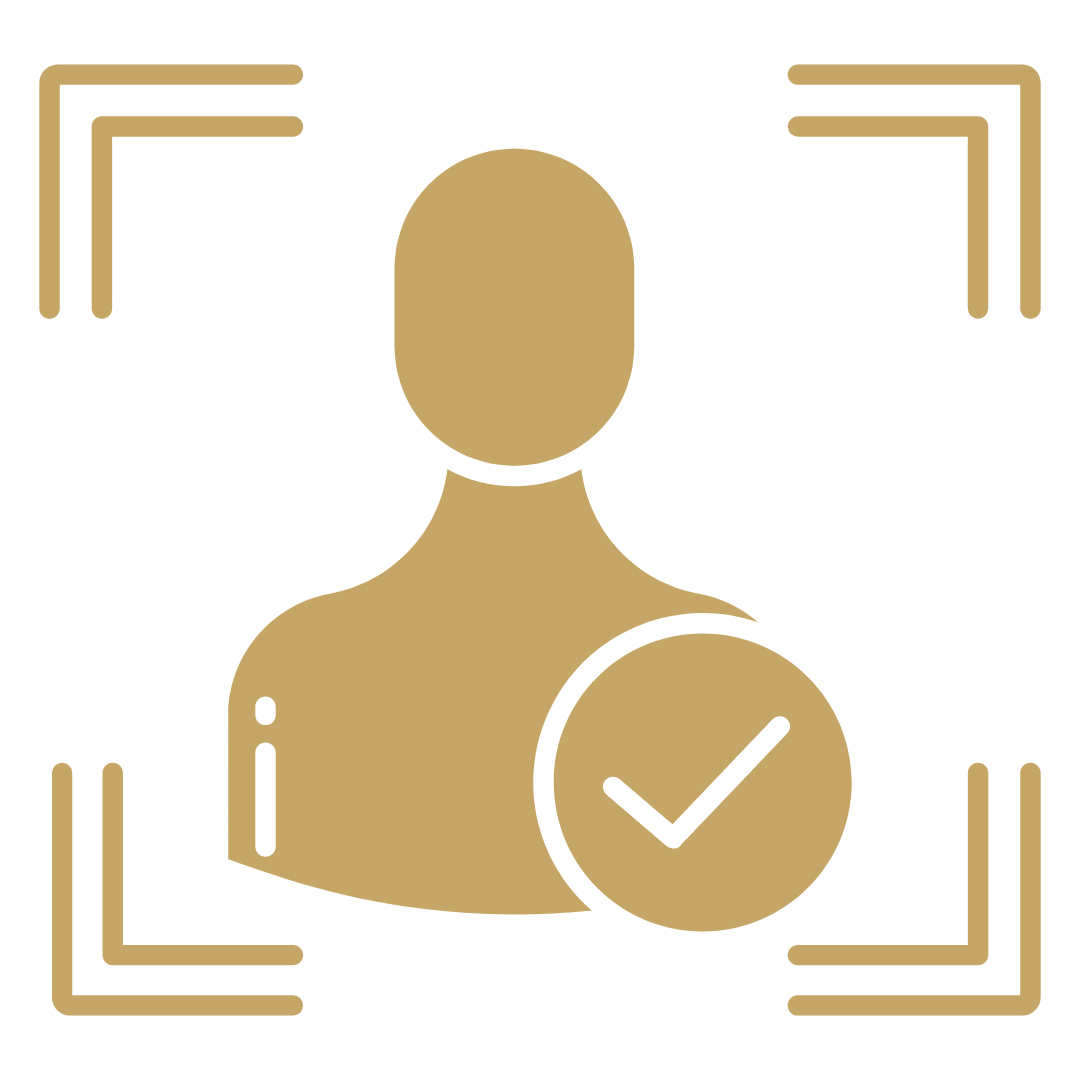 Icon of a person with a checkmark in front, indicating verified user or identity validation.