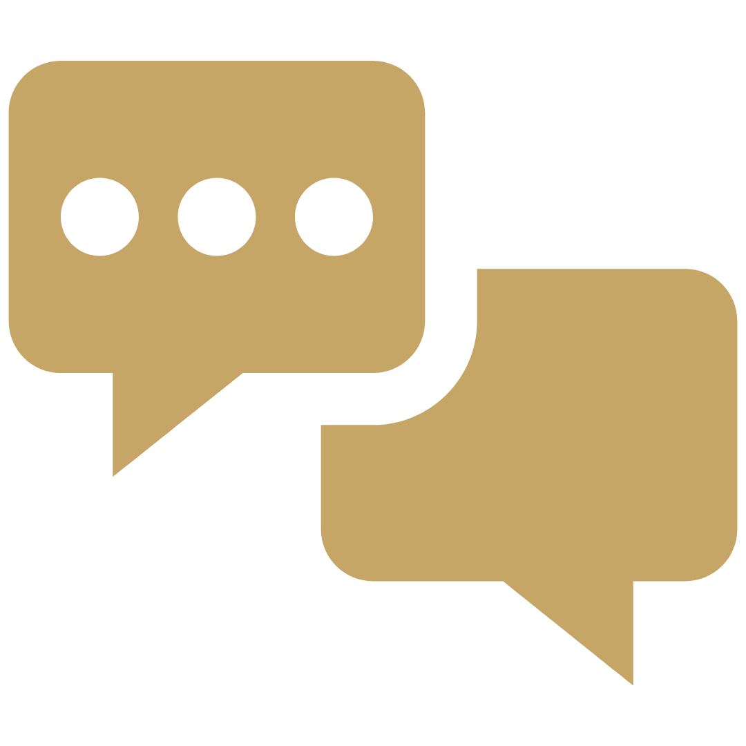 Two overlapping chat bubble icons, one with three dots indicating messaging or conversation.
