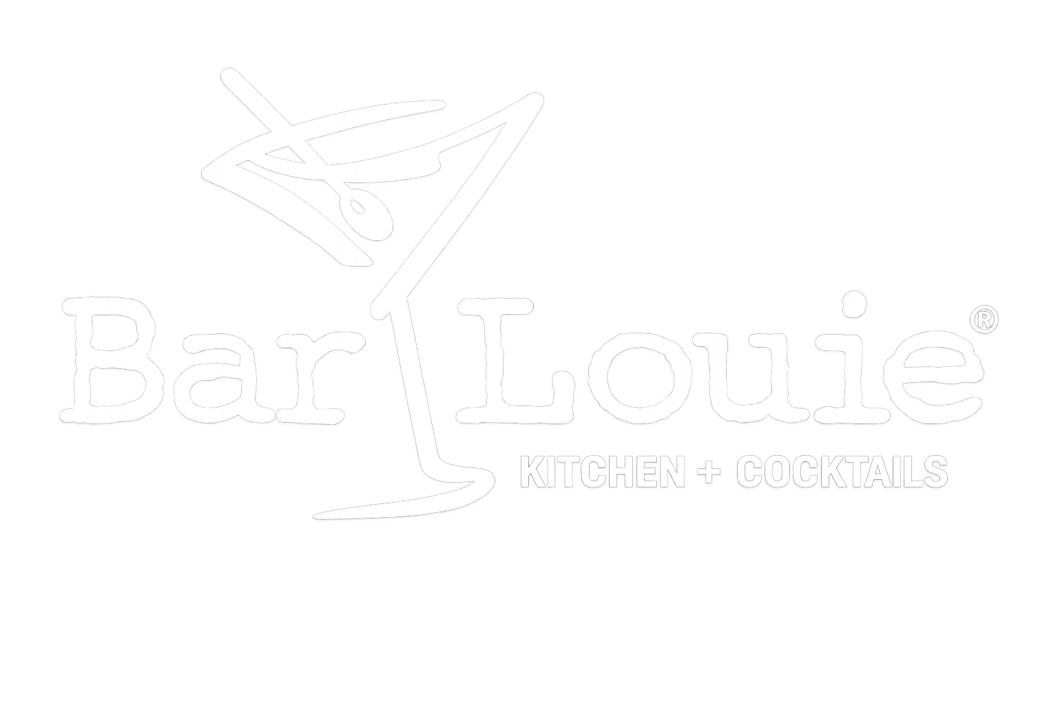 Neon sign for Bar Louie, a bar, kitchen, and cocktail lounge.