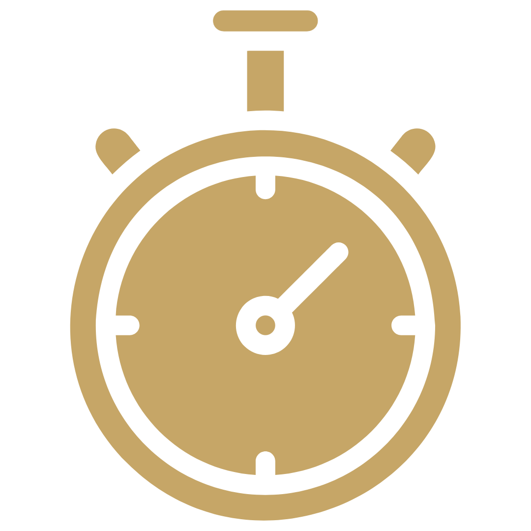 A gold stopwatch with black details showing the time as 1:05.