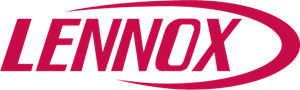 Lennox logo in maroon color with a curved underline.