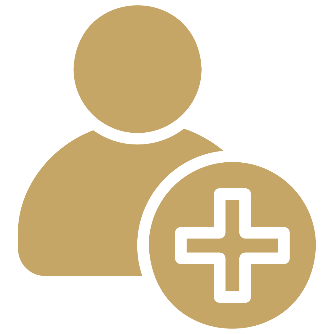 Icon of a person and a medical cross, indicating healthcare or medical assistance.