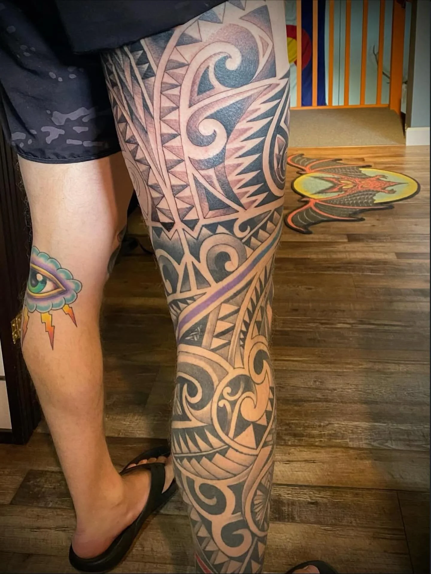Work in progress island style leg sleeve tattooed by @chrisevanstattoo