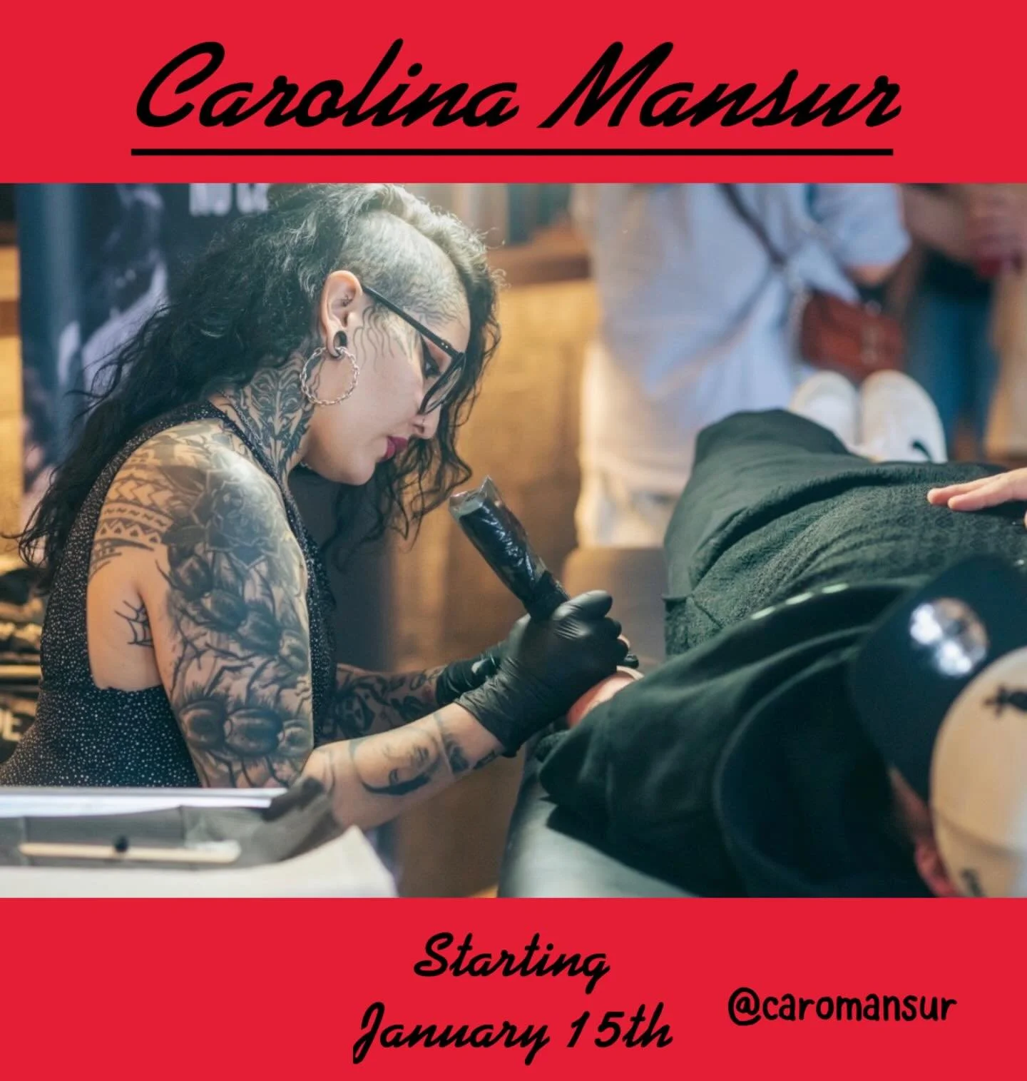 ANNOUNCEMENT‼️‼️
January 14th, Carolina Mansur @caromansur will be joining our team! Caro has been tattooing since 2008. She specializes in bold, timeless designs and believes tattoos should look like tattoos&mdash;strong, readable, and built to last