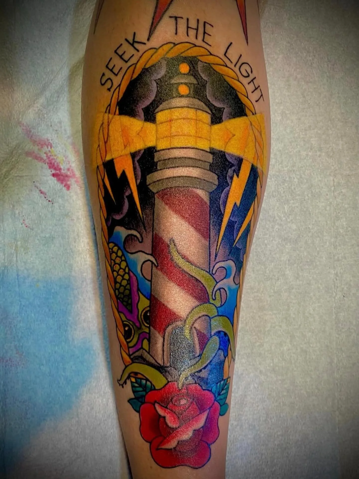 Light house tattooed by Chris! @chrisevanstattoo