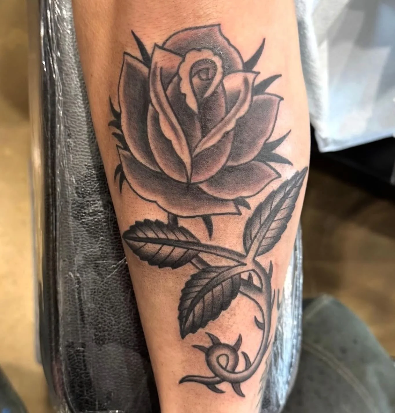Custom rose tattooed by John! @big_bad_ski
