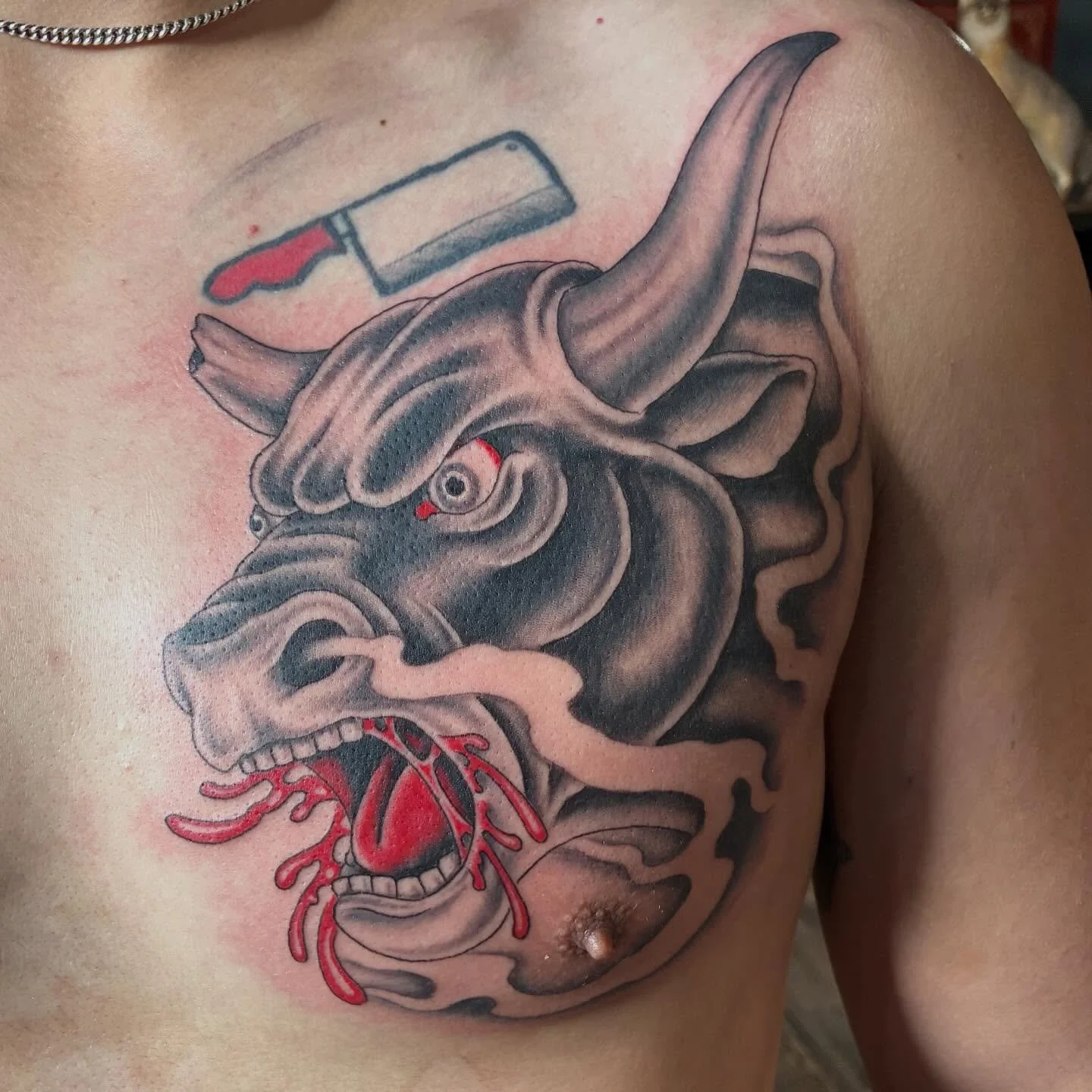 Screamin&rsquo; bull tattooed by Ricky! @ricky.willgues_lct 

Message the page or call/ text (719)694-8087 to book, consult or walk-in!