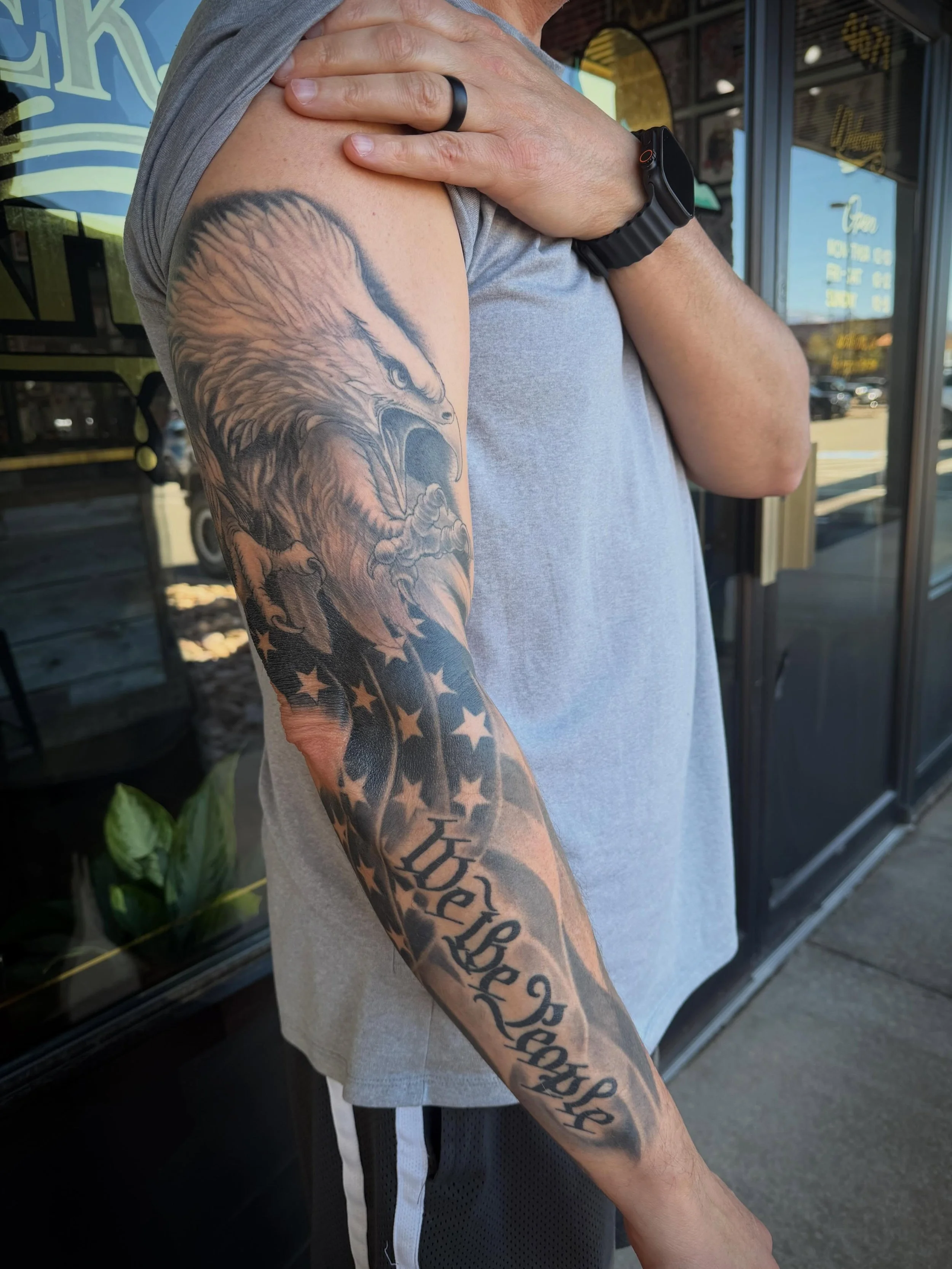 Yeeee hawww! Partiotic sleeve tattooed by Jim! 🇺🇸 @jim.bennett.tattoo