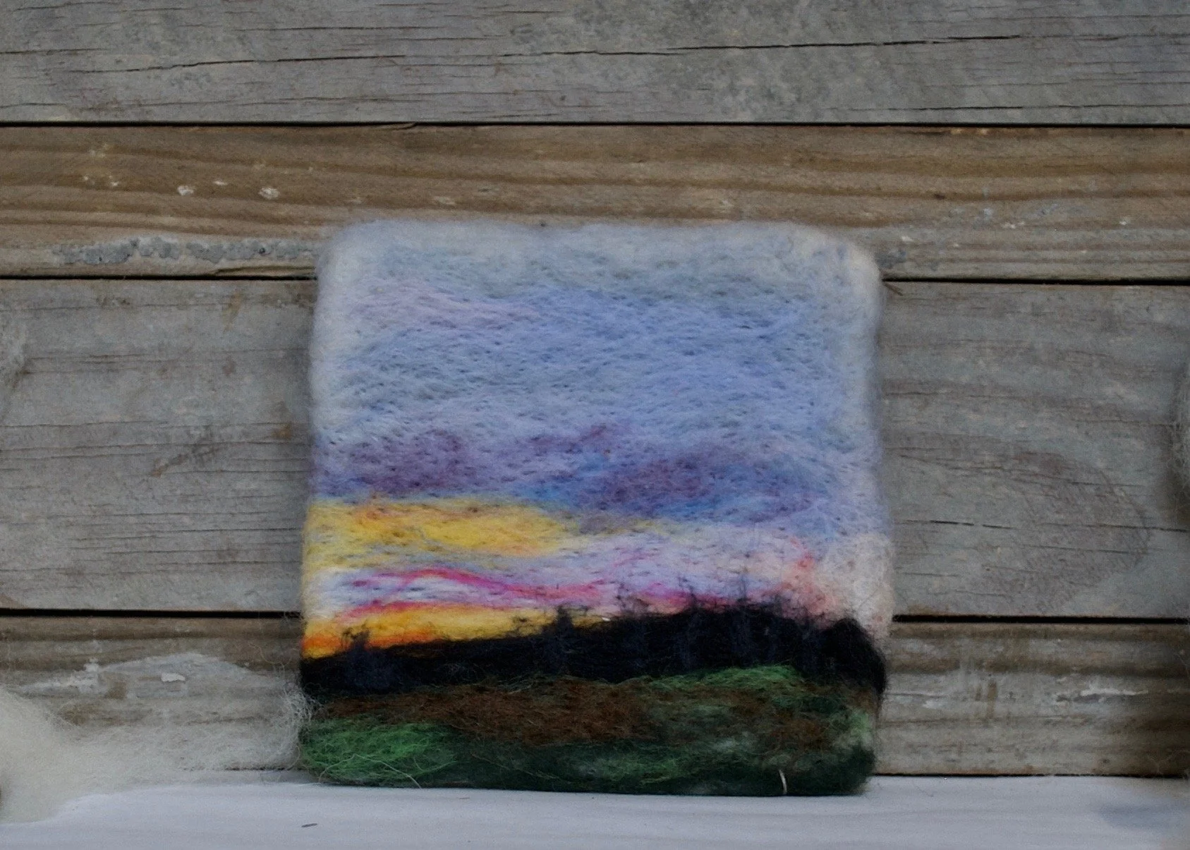 Purple Farm Sunset Needle Felted Artwork (cloesup).jpg