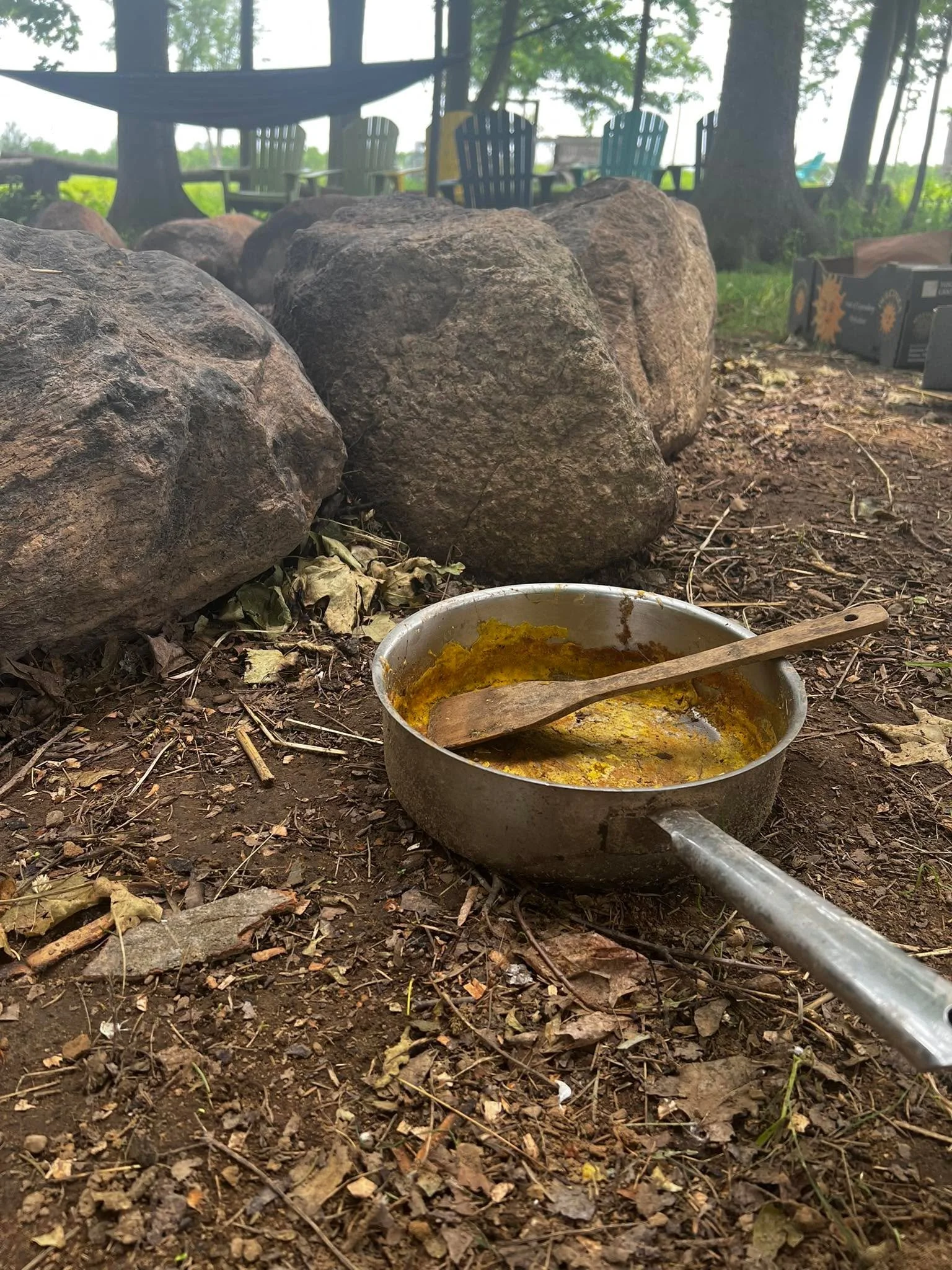 When your kids find a huge nest full of rotten eggs. Then they take the mud kitchen pan, light of fire at the campsite, and make scrambled eggs for the dogs.

😆😂