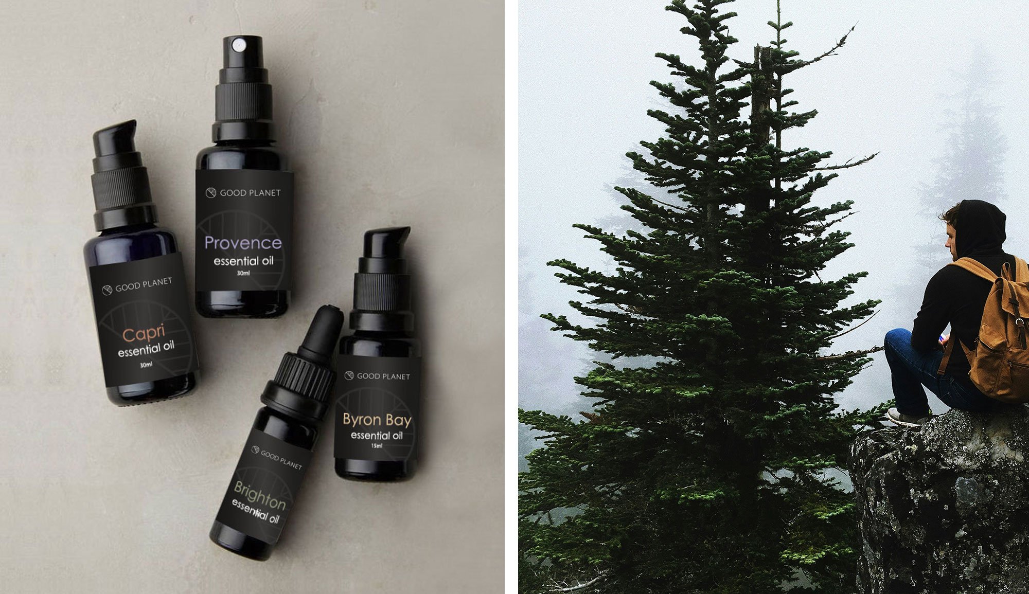 essential oils, lad with tree