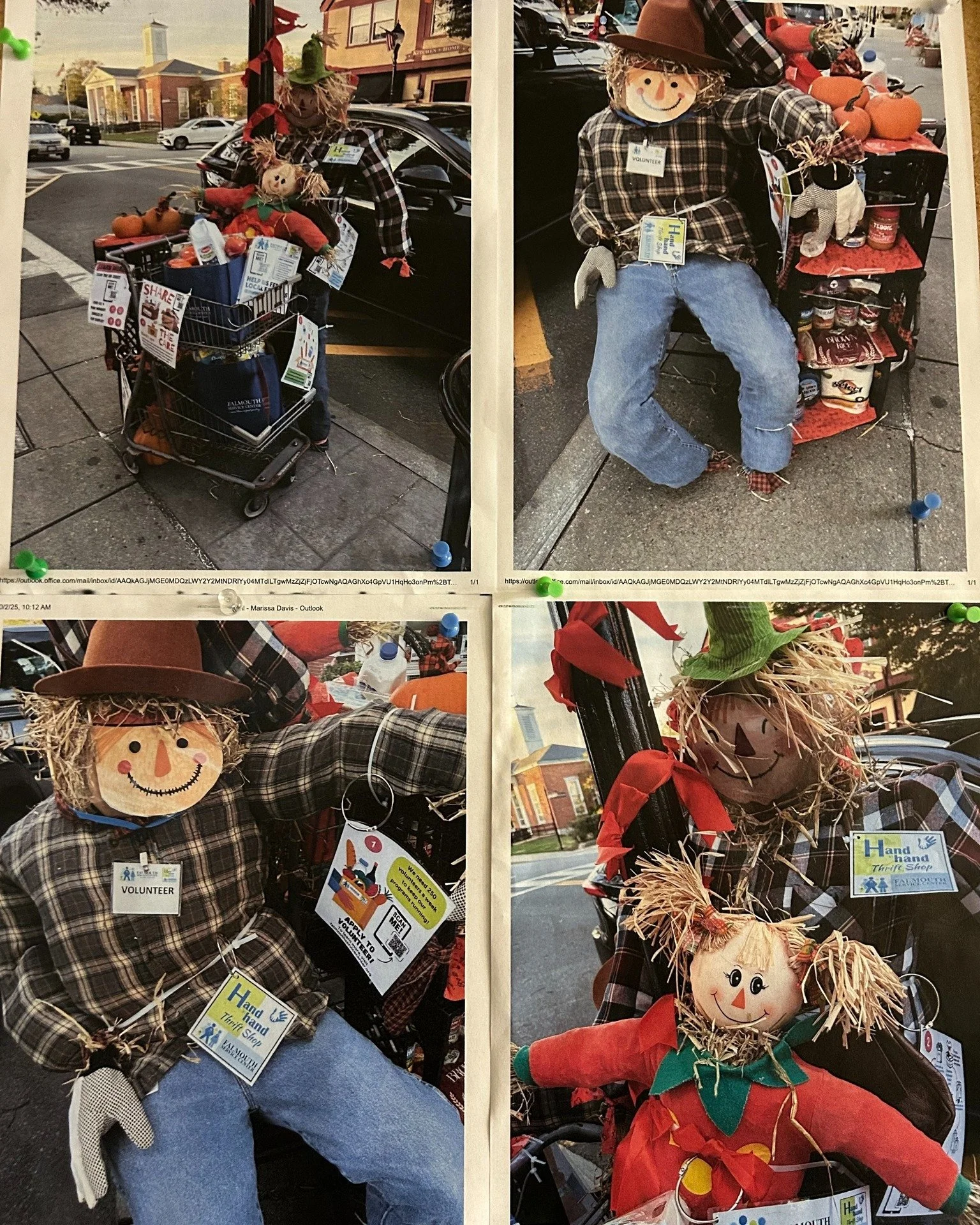 SUPER excited to share that the Falmouth Service Center and Hand in hand Thrift Shop are participating in the "Falmouth Village of Scarecrows" along Main Street in downtown Falmouth. You can find our scarecrow display in front of Eugene Hen