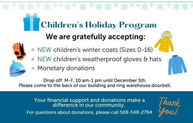 Please consider donating a brand new winter coat and/or hat and gloves to support our Children's Holiday Program.  Feel free to share!