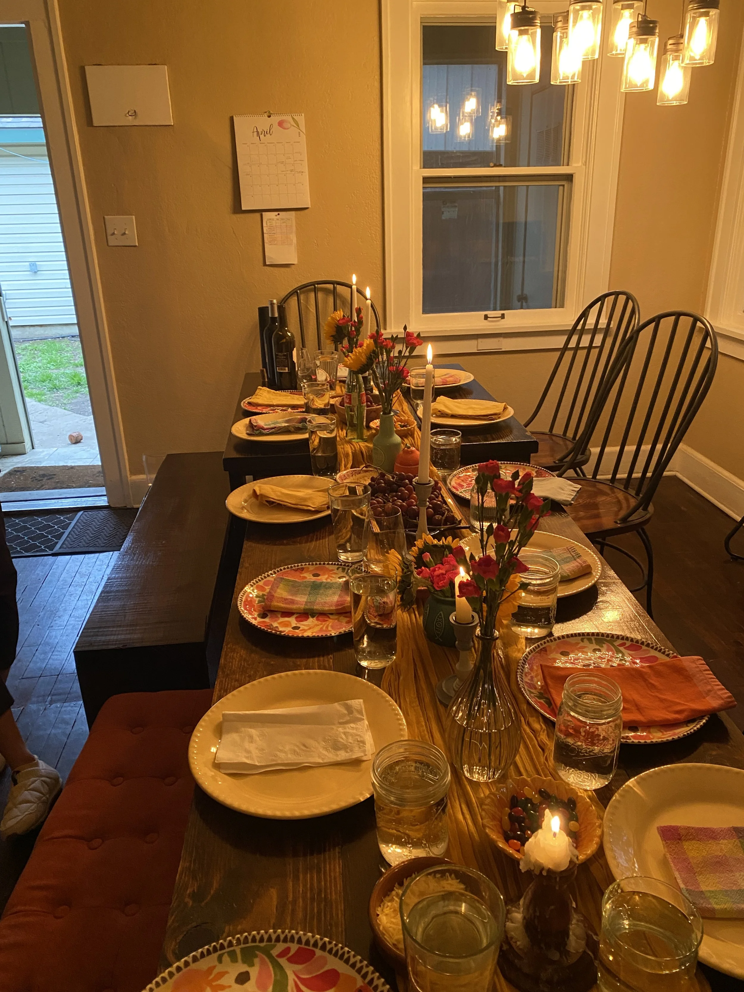 April 6th - got to throw a dinner party for my community group for Pat + my birthday!