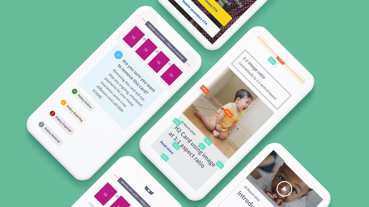 Layout components comprising cards, notifications, data groups, hero banner, tables, modals, promotional cards and more.