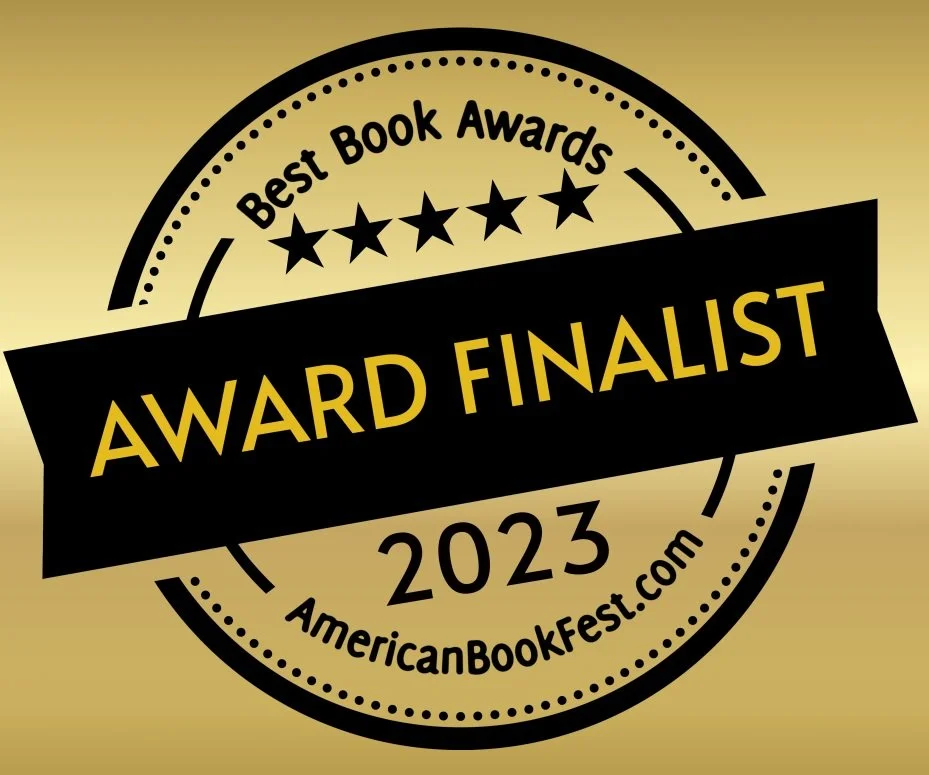 Gold and black badge-style graphic with the text "Best Book Awards 2023 AmericanBookFest.com", highlighting "Award Finalist" in bold yellow, announcing a book award finalist in 2023.