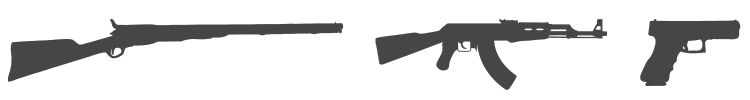 Silhouettes of a rifle, an automatic rifle, and a handgun.