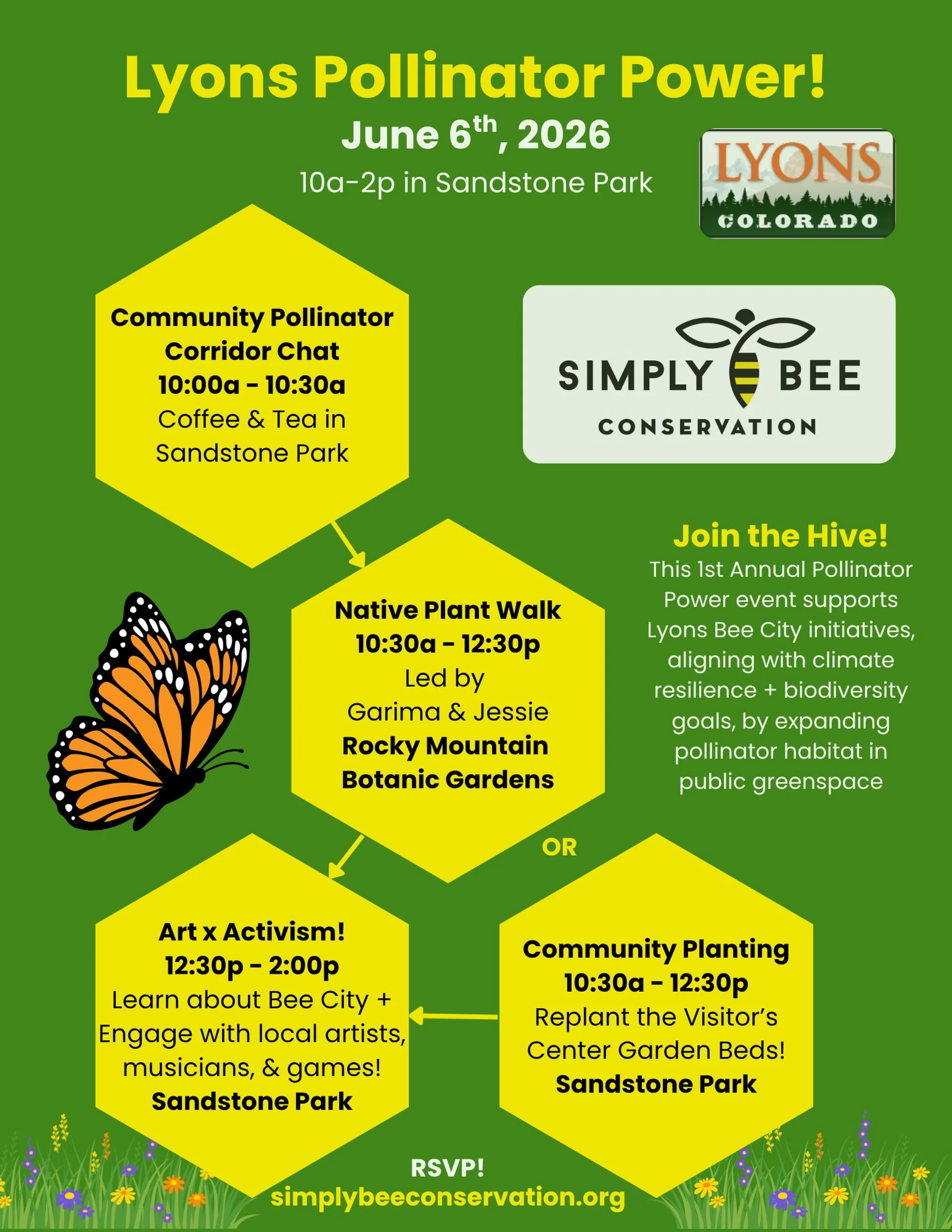 Native plants. Community planting. Coffee. Local artists. All in one day!

Lyons Pollinator Power June 6th, 10a&ndash;2p at Sandstone Park in Lyons.

This is the kind of Colorado community we&rsquo;re here for. ❤️🐝 RSVP ➜ simplybeeconservation.org

