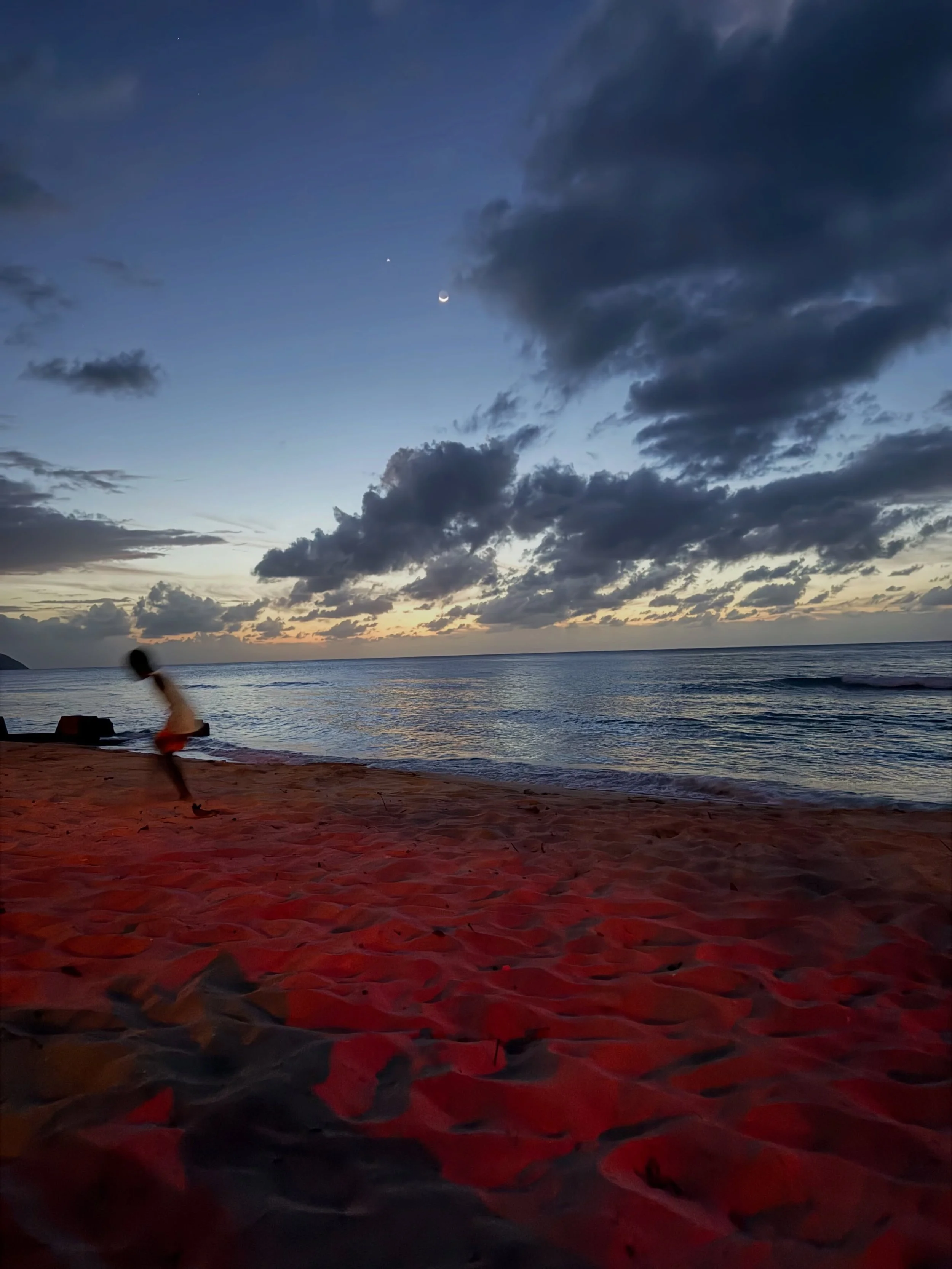 Magic hour as day turns to night and people on the warm breezy beach say G&ldquo;night to one another as a sign of good will and respect. 🏝️ 🌙 🌊 ❤️