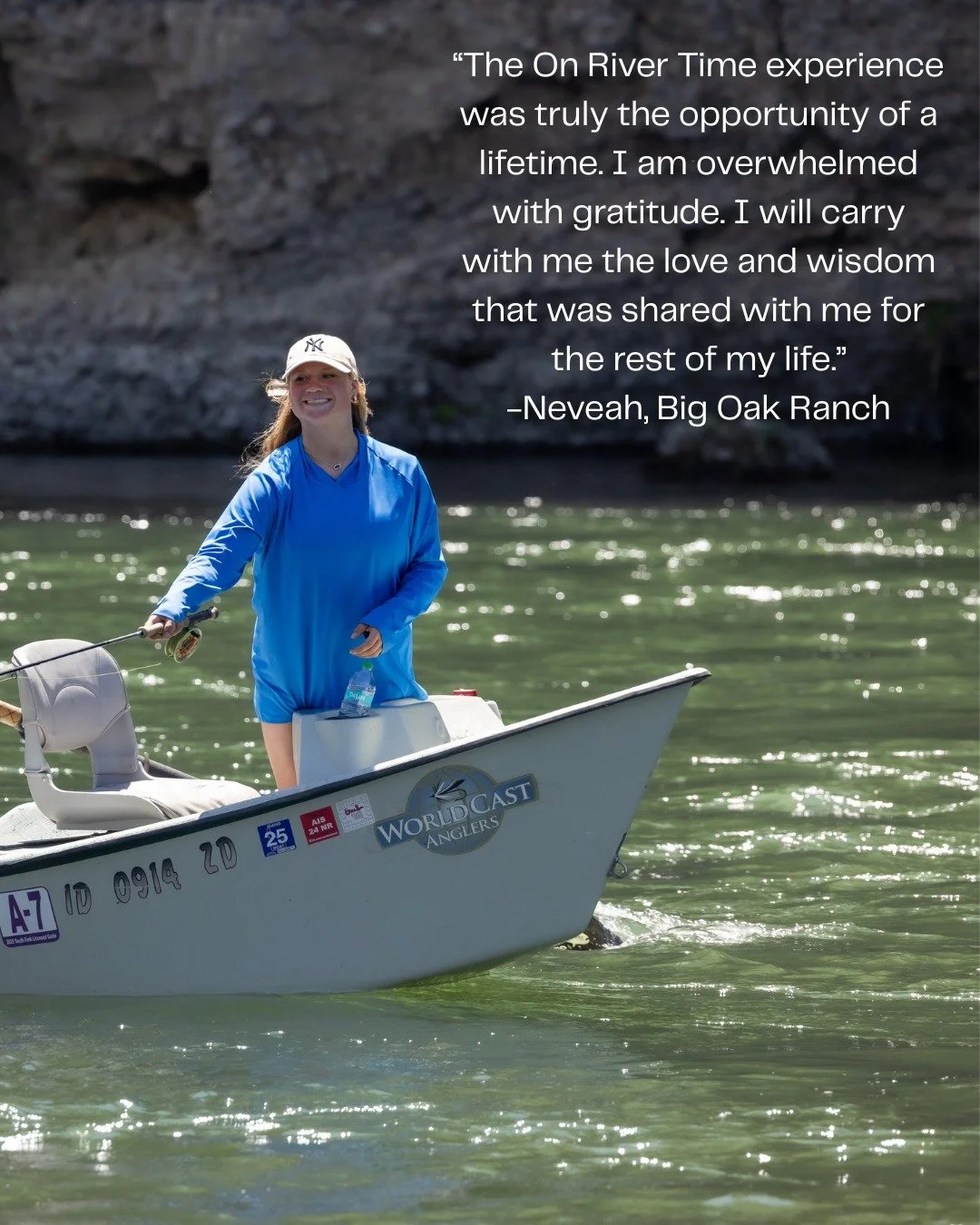 "The On River Time experience was truly the opportunity of a lifetime. I am overwhelmed with gratitude. I will carry with me the love and wisdom that was shared with me for the rest of my life.&rdquo;
-Neveah, Big Oak Ranch