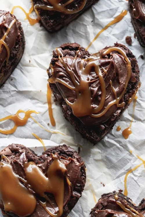 Caramel chocolate brownies hearts