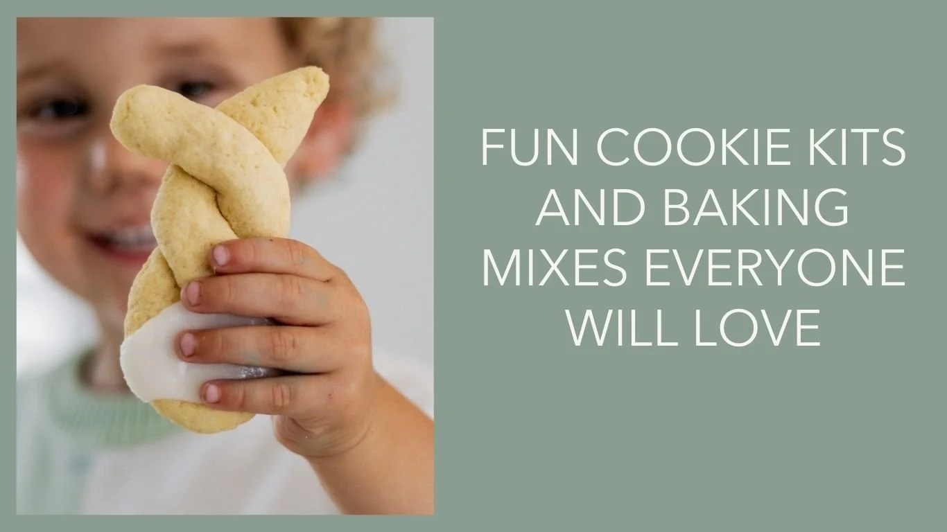 Boy holding easter bunny cookie kit