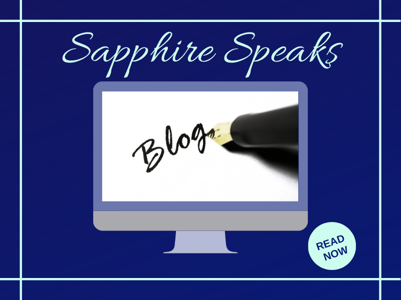 An illustration of a computer monitor with 'Blog' across, 'Sapphire Speaks' at the top, and 'READ NOW' in the bottom.