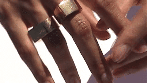 Dominique wears two Solar Rings 02, size 52, with an 18K Gold — Sterling Silver finish.