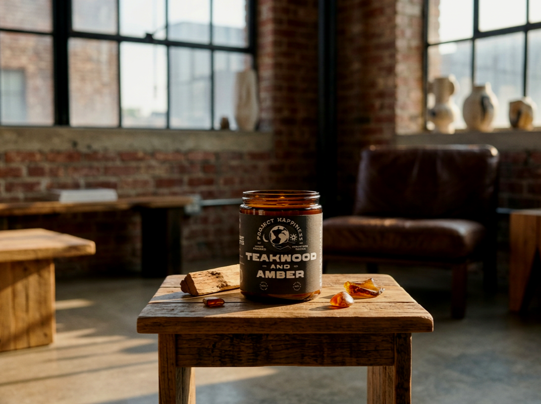 Teakwood and Amber Soy Candle - 8oz | Musky Scent